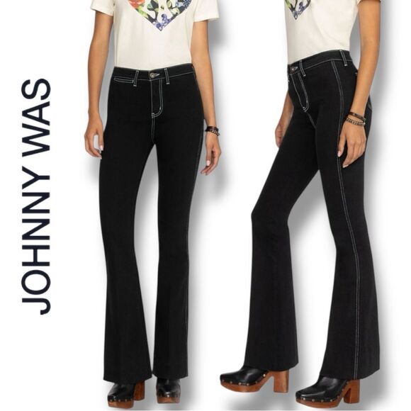 JOHNNY WAS Rue De La Flare Jean True Black Wash Flare Leg Jeans in the Size 32 - Picture 3 of 12